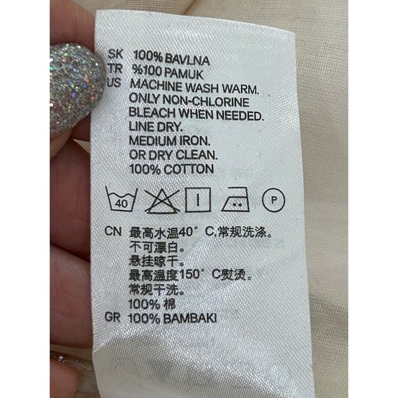 H&M Women’s Mini Dress 2 Peach Button Down 3/4 Sleeve Roll Tab Band Collar VNeck - Picture 13 of 14